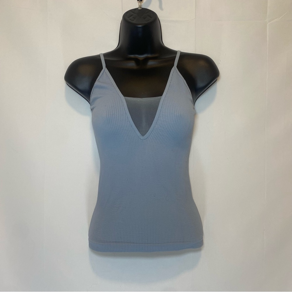 Free People Light Blue Ribbed ‘Come Around’ Mesh Camisole